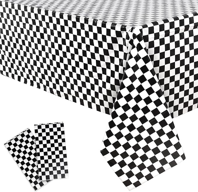 GREATRIL Black White Checkered Party Table Covers Tablecloth for Racing Theme Birthdays Party/Ceremony Decorations Rectangle Tablecover 54'' x 108'' - 2 Packs