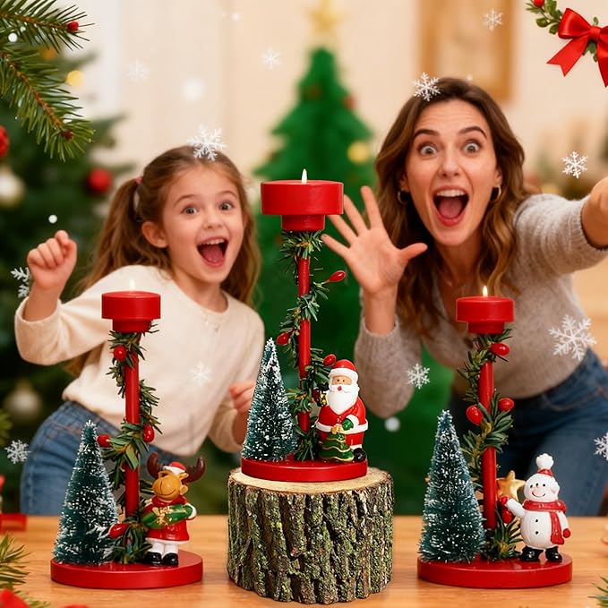 Christmas Candle Holders Red Cartoon Candle Holders Christmas Decor for Tealight Candles,Christmas Table Centerpieces,Indoor Decoration,Festive Ornaments,Mantel Home(3 Packs)