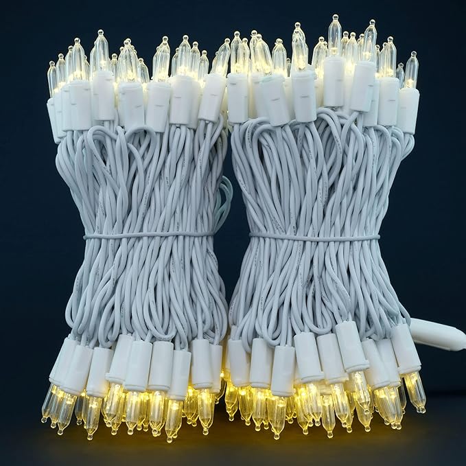 200 Count Warm White LED Christmas Lights, 66 ft White Wire UL Certified Commercial Grade Holiday String Light Set (Warm White)