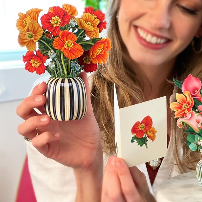 Freshcut Paper Pop-Up Greeting Cards, 6x6 Inch Mini Paper Flower Bouquets, 12 Count Assortment, Multicolor Floral Occasion Cards, Blank Inside, Pop-Up Feature