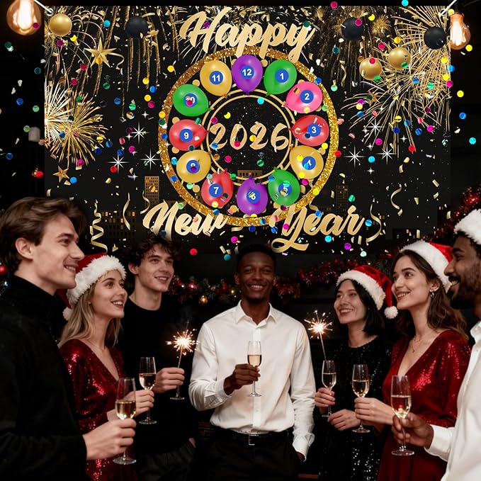 2026 New Year's Eve Decoration Set with Happy New Year Banner，Countdown Balloon Dart Party Games for Adults Families, New Year's Eve Party Supplies 2026, Photo Props for Holiday Celebrations
