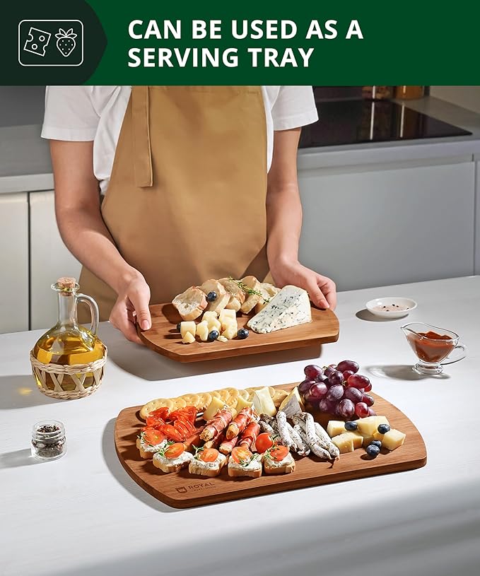 ROYAL CRAFT WOOD Charcuterie and Cheese Board Set of 2 - Large Bamboo Cheese Board - Serving Tray Platter - House Warming Gifts New Home