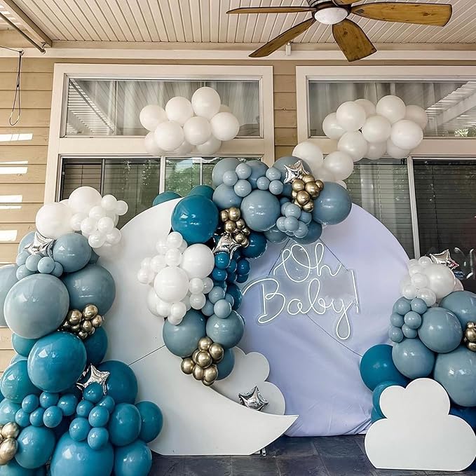 Peacock Blue Balloons, 113Pcs Turquoise Balloon Arch Kit - Different Sizes 5 10 12 18 Inch Matte Dark Teal Dusty Blue Latex Helium Balloons for Birthday, Wedding, Baby Shower Parties