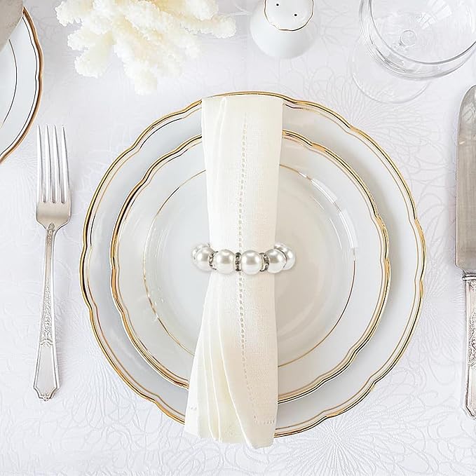 100 Pcs White Disposable Napkin Rings,Imitation Pearl Ring Napkin Holder Delicate White Beaded Serviette Buckles for Wedding Party Dinner Table Decor and Daily Use（100 pcs）