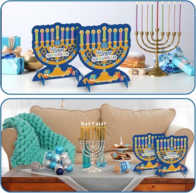 24 Pack Happy Hanukkah Menorah Crafts Kits 3D Sticker Scene Table Decorations Candles Hexagram Sticker Self Adhesive DIY Table Decor for Holiday Party Favors