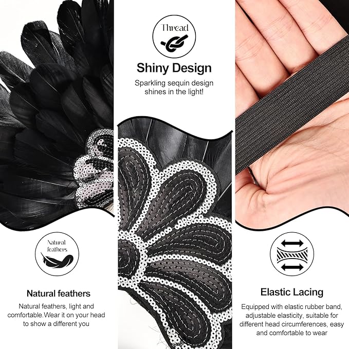 Women's Carnival Feather Headpieces Sequin Headdress for Wedding Masquerade Party Cosplay Feather Headbands