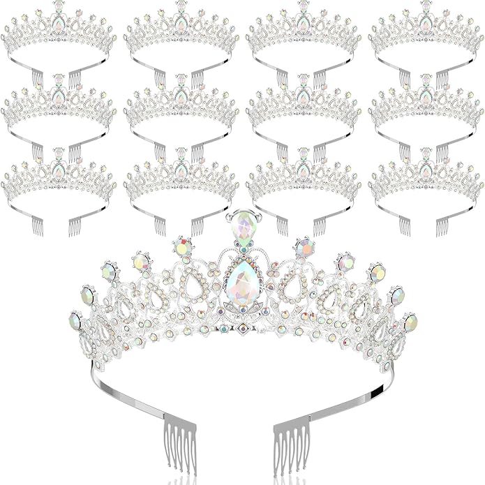 12 Pcs Crystal Tiara and Princess Crown with Comb Crown Rhinestone Women Girls Tiara Headpiece Queen Hair Accessories for Birthday Party Wedding Prom Halloween Cosplay Costume
