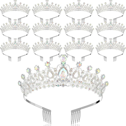 12 Pcs Crystal Tiara and Princess Crown with Comb Crown Rhinestone Women Girls Tiara Headpiece Queen Hair Accessories for Birthday Party Wedding Prom Halloween Cosplay Costume