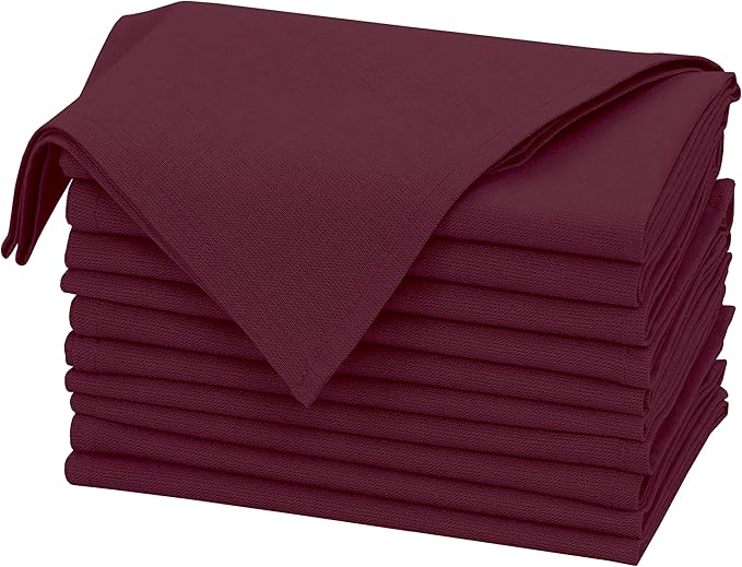 Ruvanti Linen Napkins Set of 12, 18x18 Cloth Napkins, Cotton Linen Blend Napkins Cloth Washable, Soft, Reusable Dinner Napkins for Wedding, Parties, Christmas, Thanksgiving, Everyday Use - Burgundy