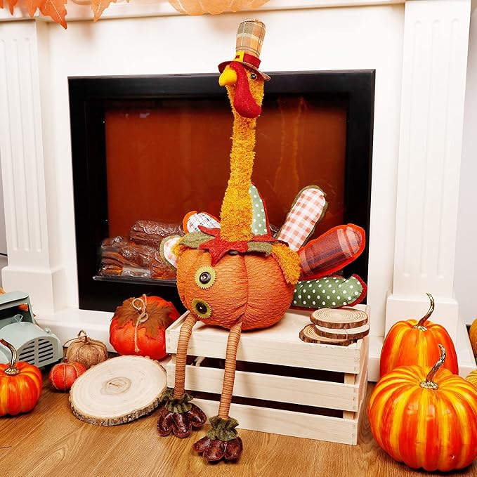 FORUP Thanksgiving Turkey Table Decoration, 32 Inch Turkey Doll for Autumn Fall Harvest Halloween Home Decorations, Male