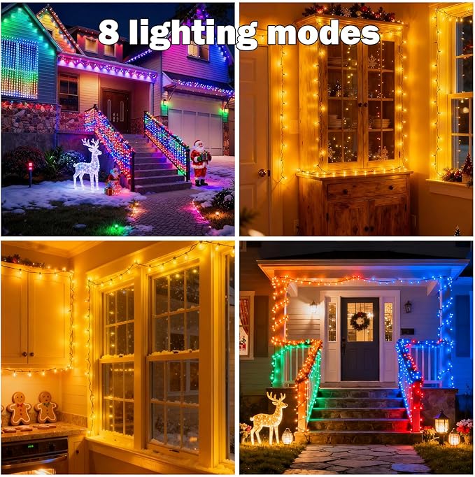 Solar Christmas Lights Outdoor, 4 Pack Solar String Lights Outdoor Waterproof, 100 LED, 8 Modes Christmas String Lights for Outside Christmas Decorations Patio Yard Tree Garden(Warm White)