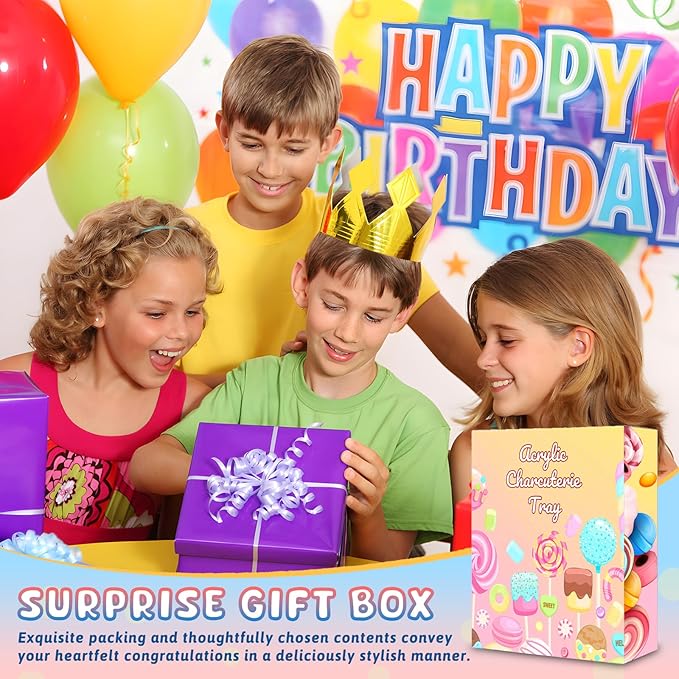 13.8" Extra Large Acrylic Number Charcuterie Board Box, Reusable Fillable Number Cake Candy Dish Display Serving Tray for Birthday Anniversary Party Decoration (4)