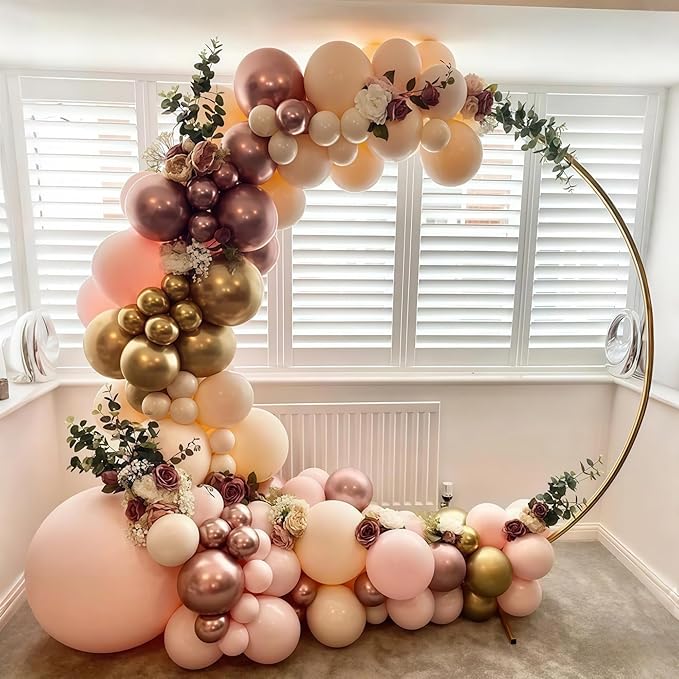 Blush Balloon Garland Kit, Nude Beige Metallic Gold and Rose Gold Confetti Latex Balloons Double Stuffed Cream Pink White Balloon Arch for Girls Wedding Baby Bridal Shower Birthday Party Decorations