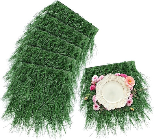XLX TURF Green Square Fake Grass Placemats for Party Table Centerpiece Golf Theme Spring Summer Decor, Miniature Garden Artificial Thatch for Crafts -11"x11", 6 Pack