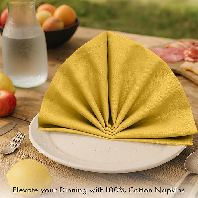 Ruvanti Premium Cloth Napkins Set of 6, 18x18 Inches, 100% Cotton, Washable, Soft & Absorbent, Perfect for Wedding, Christmas, ‎Thanksgiving Dinners - Spicy Mustard
