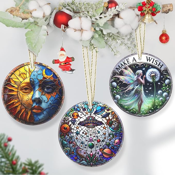UFO&Alien 3.5 Inch Ceramic Christmas Hanging Ornament - Tree Decoration, Gift Exchange Present