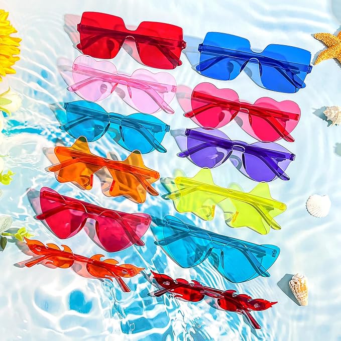 Pibupibu 12/24 Pack Fun Mixed Rimless Party Glasses Bulk, Colorful Funny Sunglasses Set for Bachelor Party Favors