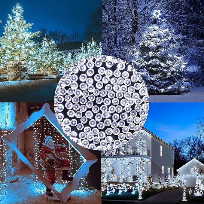 YEGUO 66ft 200 LED Christmas Lights Outdoor Waterproof, White Christmas Tree Light Indoor, Green Wire Twinkle String Light Plug in with Timer Memory 8 Modes