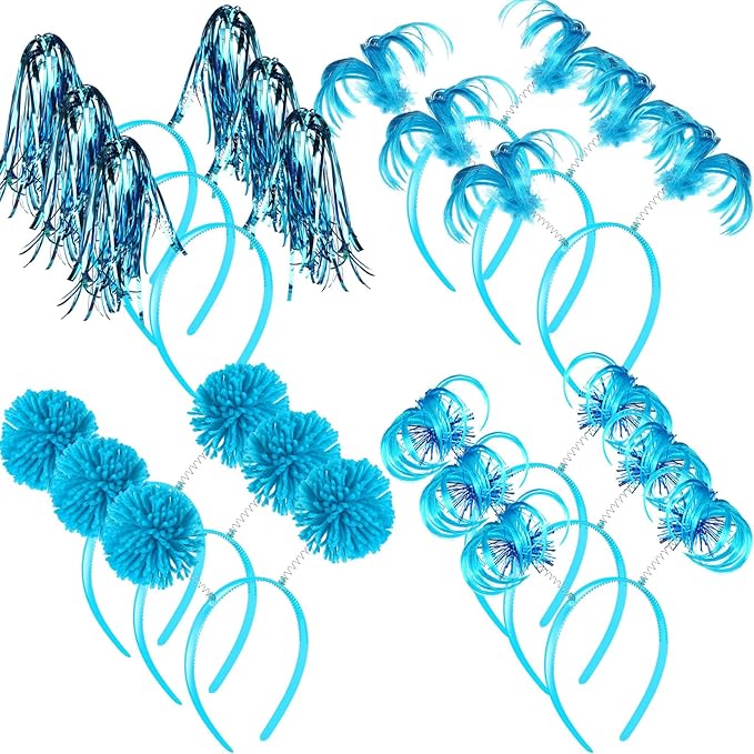 Censen 12 Pcs Christmas Pom Pom Headbands Spirit Party Headwear Tinsel Ponytails Head Bopper for Birthday Holiday