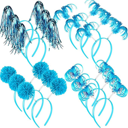 Censen 12 Pcs Christmas Pom Pom Headbands Spirit Party Headwear Tinsel Ponytails Head Bopper for Birthday Holiday