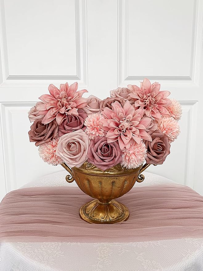 Dusty Roses Artificial Flowers Pink Fake Flower Bulk for DIY Wedding Bouquet Bridal Baby Shower Centerpiece Table Decorations Silk Faux Floral Arrangements for Party Home Decor Indoor