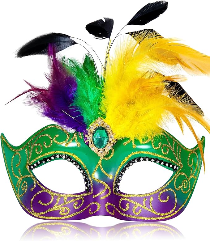 2025 Masquerade Mask for Women with Feathers - Venetian Masquerade Mask for Carnival Ball, Mardi Gras, Prom