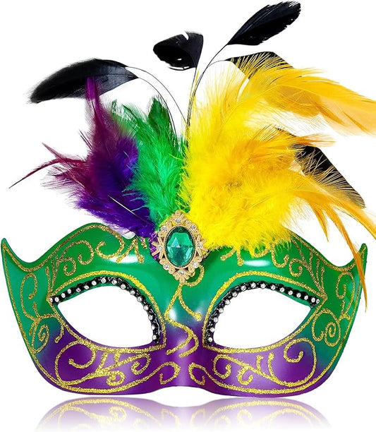 2025 Masquerade Mask for Women with Feathers - Venetian Masquerade Mask for Carnival Ball, Mardi Gras, Prom