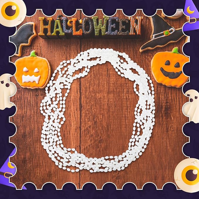 Riceshoot 200 Pcs White Bead Necklace Bulk Mardi Gras Oval Beads Necklace Party Favors 33" 7mm Metallic Color Beaded Costume Necklaces for Halloween Christmas Festive Event Accessories