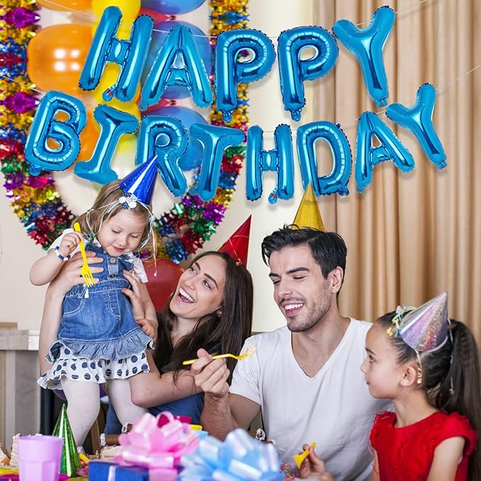 Accevo Dark Blue Happy Birthday Banner 16 Inch Mylar Foil Letters Balloons Happy Birthday Balloon for Kids, Child, Adults, Boys & Girls Happy Birthday Sign Birthday Party Decorations Supplies