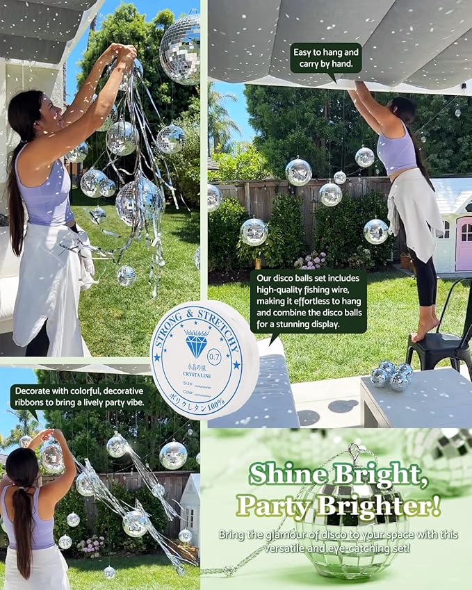 54PCS Mini Silver Disco Balls – Hanging Disco Ball Ornaments for Disco Ball Decor, Mini Disco Balls for Disco Party Decorations, Weddings, Rooms, Cakes & Disco Christmas Decor