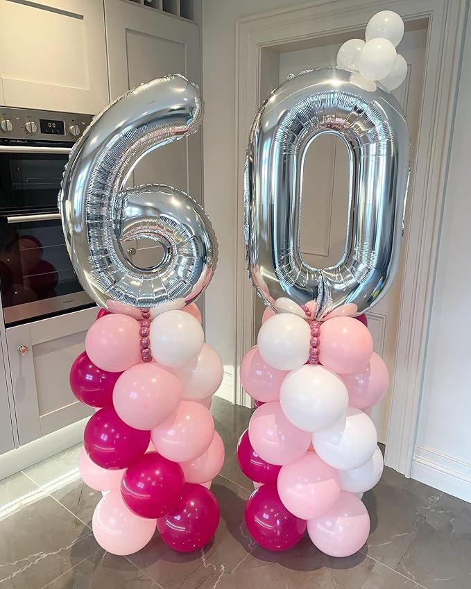 40 Inch Silver 60 Number Balloons Giant Jumbo Huge 60 Foil Mylar Helium Number Digital Balloons Silver Birthday Mylar Digital Balloons 60 Birthday Party 60th Anniversary Events Party Decorations