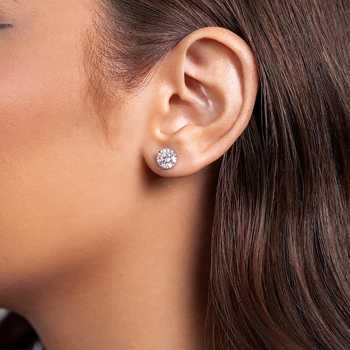 1/4 to 2 Carat Natural or Lab Grown Diamond Round Stud Earrings for Women in 14k White Gold (D-E to L-M, VVS1-VVS2 to SI2-I1, cttw) 3-Prong Martini Screw Back by Privosa Fine Jewelry