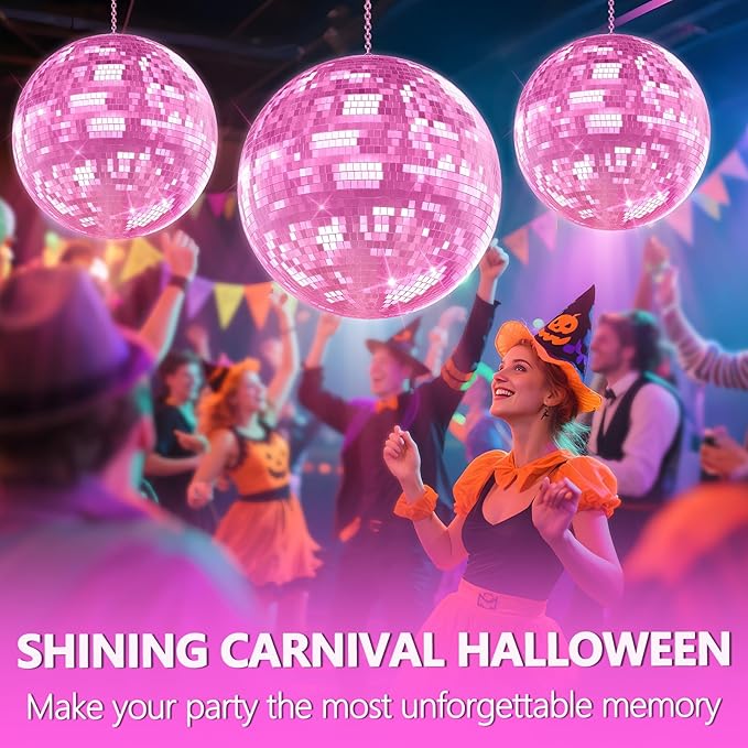 Disco Ball, 12/16/20 Inch Hanging Disco Ball, Mirror Ball for Party Decoration, Wedding, DJ Club, Stage, Birthday, Christmas, New Years Celebration (Pink, 12Inch)