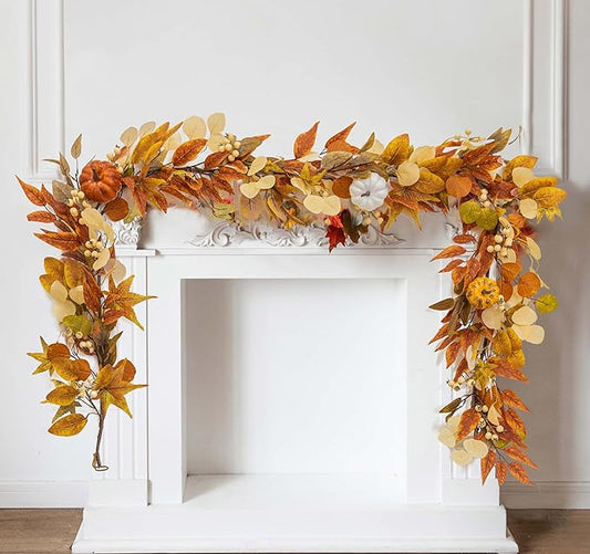 Thanksgiving Decorations - Clycaloor 6.8FT Fall Garland Maple Leaf, Artificial Autumn Hanging Vine Garland Thanksgiving Decor for Home Wedding Fireplace Party Christmas Halloween