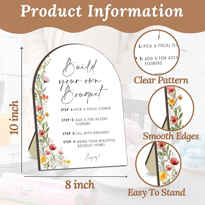 Flower Bouquet Bar Wooden Signs, Floral Welcome Table Sign for Baby Shower Bride Shower, Floral Station for Babies Party, Baby Shower Bouquet Table Decor Sign, Flower Board for Gender Reveal Party