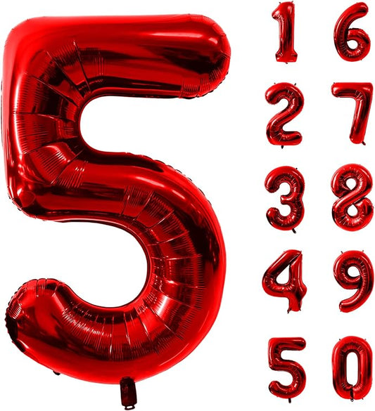 40 Inch Red Number 5 Balloon Large Red Foil Balloon Red 5 Balloons Mylar Helium Balloon for 5th Birthday Party Decorations Girls Boys Baby Shower Wedding Anniversary Decoration
