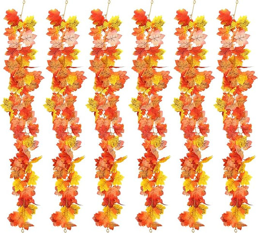 6 Pack Fall Leaves Garland, Total 35 Ft Artificial Fall Garland Maple Leaf for Home Wedding Autumn Decor Thanksgiving Fireplace Party Christmas Indoor Outdoor Decorations