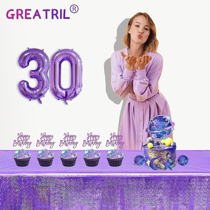GREATRIL Purple Party Tablecloth Covers Disposable Table Cloth for Mermaid Themed Birthdays/Baby Showers/Graduations/Demon Decorations Rectangle Tablecover 54'' x 108'' - 2 Packs