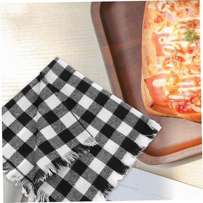 4pcs Cotton Buffalo Check Napkins with Fringe Black and White Checkered Cloth Napkins for Fall Halloween Wedding Machine Washable Rustic Farmhouse Table Decoration