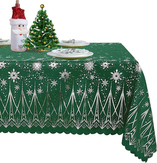 LUSHVIDA Christmas Tablecloth, 60 x 84 Inch Rectangle Table Cloth Washable Water Resistance Decorative Microfiber Table Cover for Banquet Holiday Party Kitchen Dining, Green