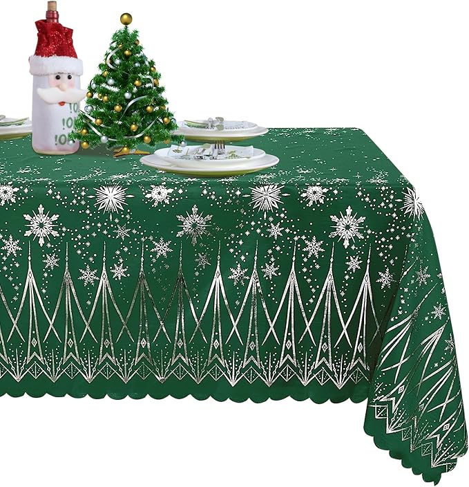 LUSHVIDA Christmas Tablecloth, 60 x 102 Inch Rectangle Table Cloth Washable Water Resistance Decorative Microfiber Table Cover for Banquet Holiday Party Kitchen Dining, Green