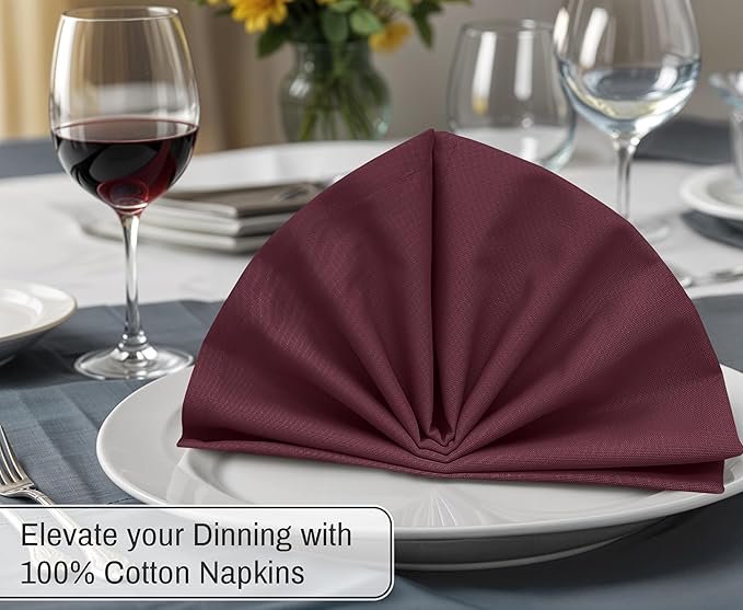 Ruvanti Cloth Napkins Set of 12, 18x18 Inches, 100% Cotton, Washable, Soft & Absorbent, Perfect for Wedding, Christmas, ‎Thanksgiving Dinners - Burgundy