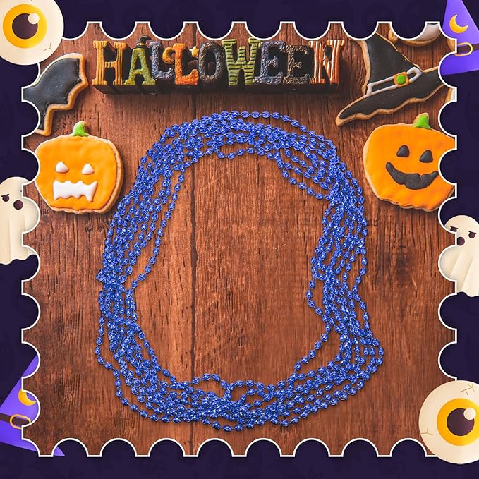 Riceshoot 200 Pcs Blue Bead Necklace Bulk Mardi Gras Oval Beads Necklace Party Favors 33" 7mm Metallic Color Beaded Costume Necklaces for Halloween Christmas Festive Event Accessories