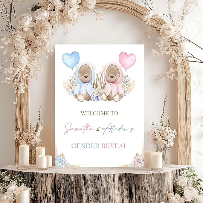 Gender Reveal Welcome Sign – Teddy Bear Balloon Theme,Personalized Teddy Bear Gender Reveal Welcome Sign, He or She Yard Sign, Boy or Girl Gender Reveal Sign, We Can Bearly Wait Gender Reveal .3