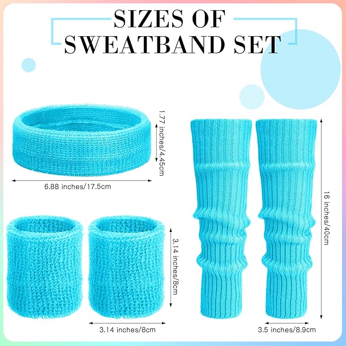 Haysandy 80s Costume Accessories for Women, Neon Leg Warmers Headband Wristbands Earrings Hair Rings for Cosplay (Sky Blue)