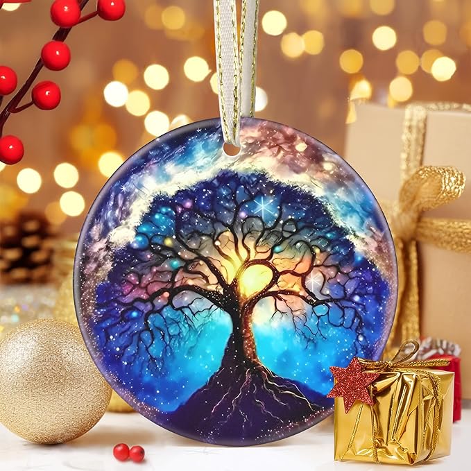 Tree of Life - 3.5 Inch Ceramic Hanging Ornament for Christmas Tree Decorations & Gifts