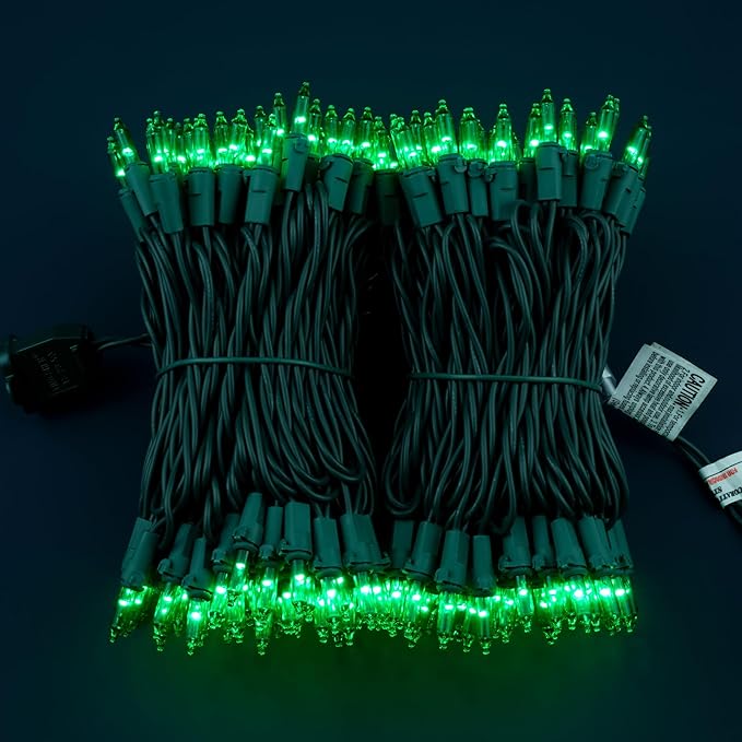200 Green Christmas Lights, Pack of 2 Strands 100 Count 33 ft Green Wire Incandescent-Style LED String Light (Green)