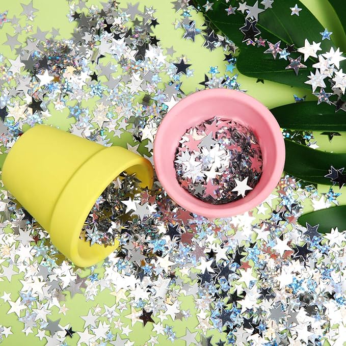 Hestya 60g Star Confetti Glitter Table Confetti Metallic Foil Stars for Christmas Party Wedding Festival Decorations(Silver Set,10mm and 6mm)