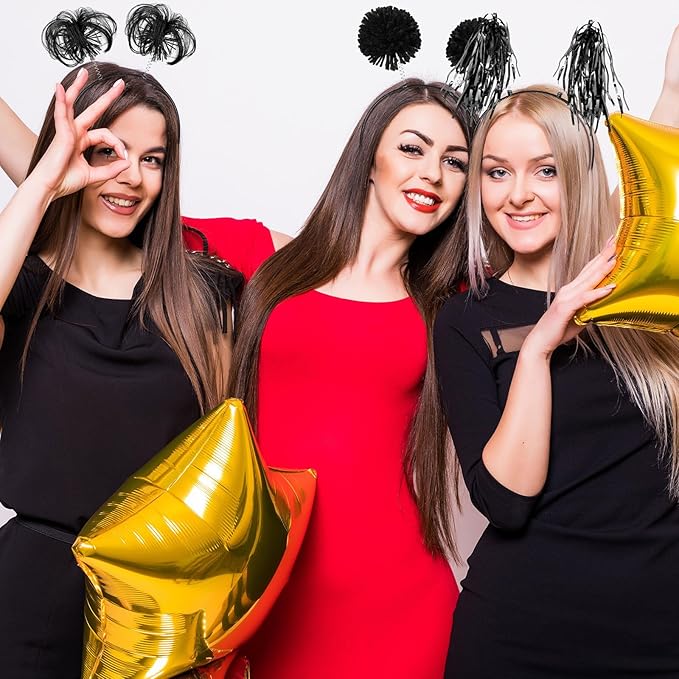 Censen 12 Pcs Christmas Pom Pom Headbands Spirit Party Headwear Tinsel Ponytails Head Bopper for Birthday Holiday