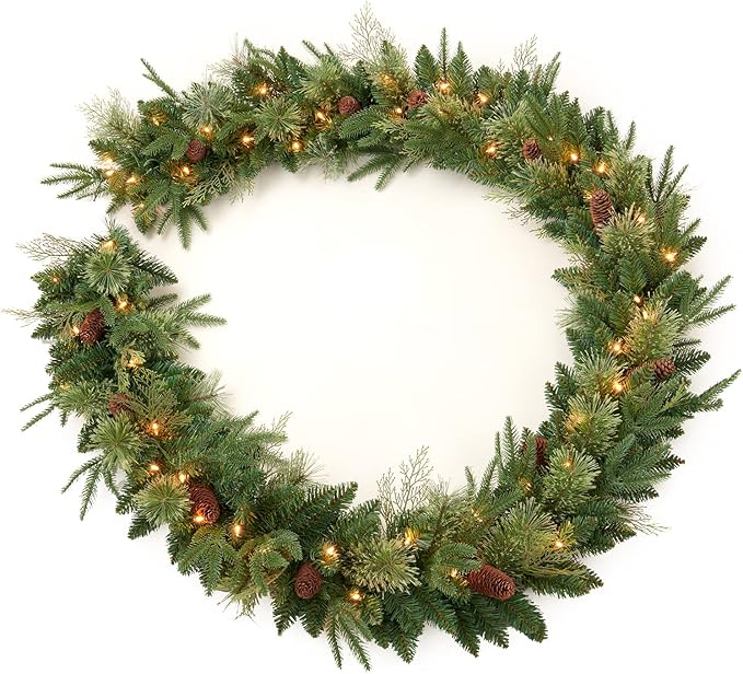 9Ft Pre-lit Christmas Garland with 50 LED Lights Battery Operated,Holiday Decoration Stairs Wall Mantle Door Indoor Outdoor